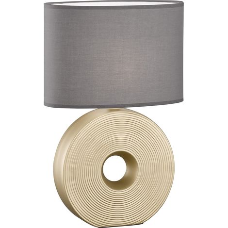 Lampe de table - Or mat - Abat-jour en tissu - Couleur : anthracite - Intérieur blanc - Dimensions : 34 x 17 cm - Hauteur : 53 cm - Avec interrupteur à cordon - 1 ampoule E27 max. 40 W - 50475 (1/3)