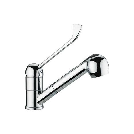 Bagnoclic – Mitigeur de cuisine avec levier clinique – Douchette extractible à double jet – Finition métal – Tuyaux et fixations inclus