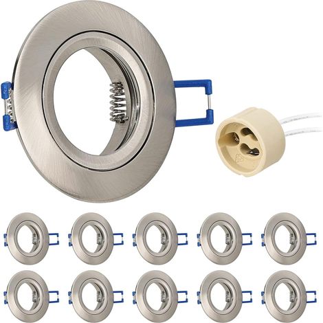 10x Spot Encastrable GU10 Aluminium Noir, spot led encastrable de plafond Projecteurs Cadre Avec Douille GU10, Rond Support extra plat Pour Lampes LED Ou Halogènes, Trou de montage ø60-70mm