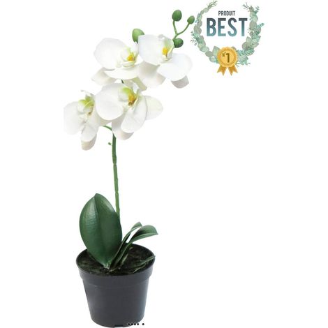Orchidée Phalaenopsis factice en pot qualité déco H35cm Crème - BEST - dimhaut: H 35 cm - couleur: Crème