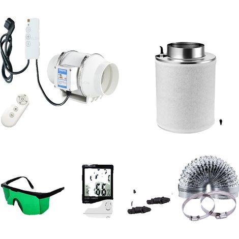 Ventilador de conducto, filtro de carbón activado, cables ajustables, montaje de 100 mm (4 pulgadas) (1/2)