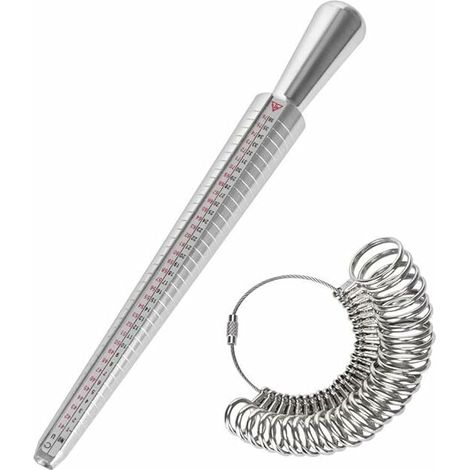 Calibrador de anillos Ulisem para medir tamaños de dedos de 41 a 76, herramienta con 3 escalas de medición (UE, EE. UU., Reino Unido). (1/5)