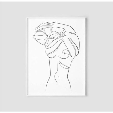 Femme et homme corps une ligne dessin affiches silhouette abstraite Toile tableau peinture minimaliste Murale 50x70cmx2 sans cadre (1/3)