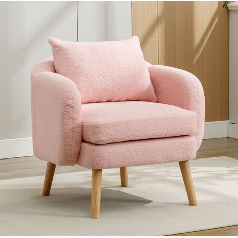 Poltrona singola in tessuto teddy, rosa, con cuscino, 71 x 72 x 79 cm HAVRYA (1/5)