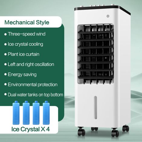 Enfriador de aire evaporativo, depósito de agua de 8 litros, 3 velocidades, funcionamiento silencioso (36 dB), oscilación de 90°, bolsas de hielo incluidas, ideal para un dormitorio, color negro. (1/5)