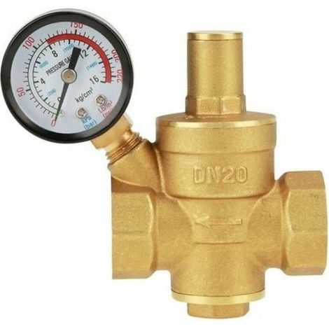 Réducteur de pression d'eau en laiton, réducteur de régulateur de pression d'eau réglable en laiton DN20 avec manomètre (1/4)