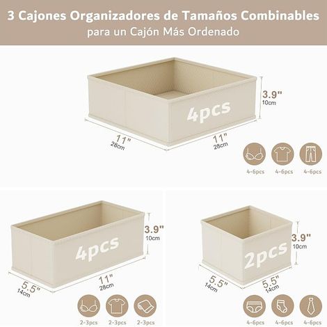 Organisateur de Tiroir, Boîte de Rangement pour Sous-vêtements, Chaussettes, Soutiens-gorge, Culottes, Cravates, Écharpes, Beige (1/4)