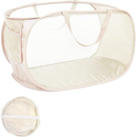 Panier Linge Pliable Pop Up Corbeille Linge Sale Poignées Grand Panier Linge Pliable Maille Respirante Rangement Vêtements Jouets Buanderie 60x34x34cm (1/5)