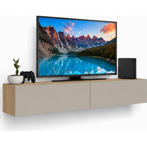 Mobile Porta Tv Sospeso da Salotto con 2 Cassetti Quercia e Sabbia 135x31.5x25cm (1/5)
