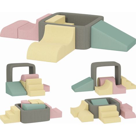 Set de motricité bébé en mousse modulable 7 pièces, housse velours côtelé lavable, tapis d'éveil multicolore 174x174x30 cm (1/5)