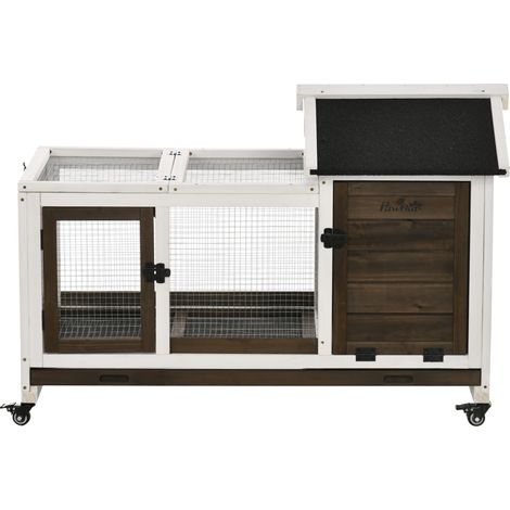 Cage à lapins rongeurs sur roulettes 2 portes verrouillables bois 108L x 58L x 73,5H cm