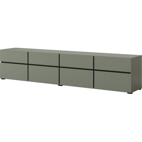 Mueble TV XL color verde salvia y negro 225cm colección HAVANA. Mueble de diseño con 4 puertas y 4 cajones.