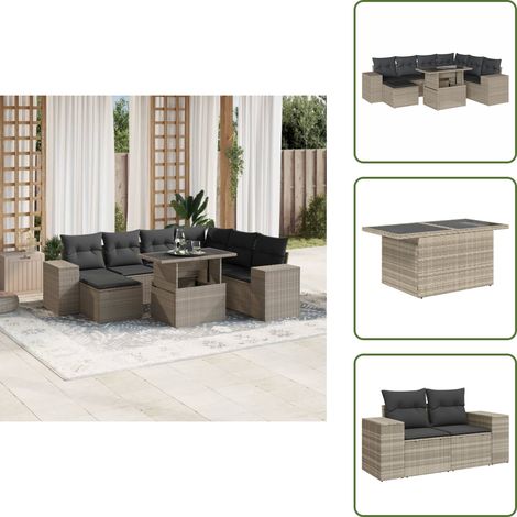 vidaXL Salon de jardin 8 pcs avec coussins gris clair résine tressée (1/5)