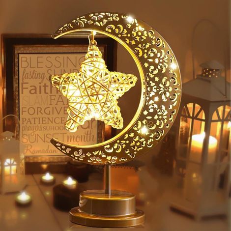 Lampe de table lune, décorations du Ramadan pour la maison, cadeaux de l'Aïd pour enfants, famille, à piles (1/5)