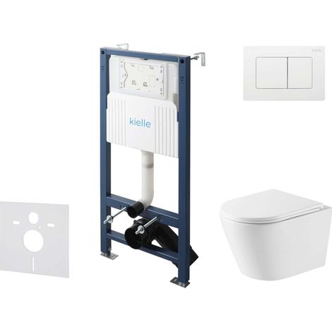 kielle Genesis New - Set Vorwandinstallation, WC Nefia, Vortex Rimless+, Softclose-Sitz und Betätigungsplatte Gemini New III, Hochglanz Weiß 30528SS52