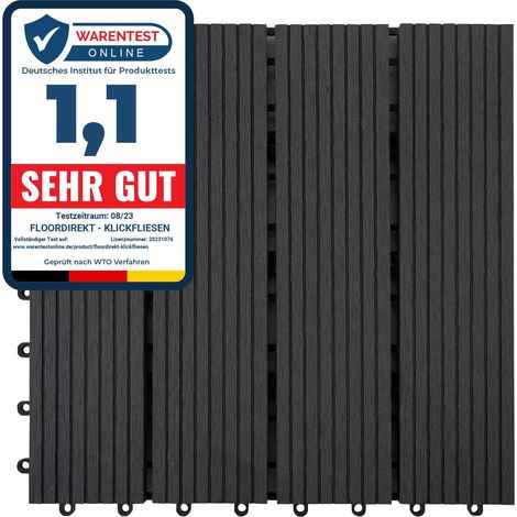 Floordirekt – Dalle de terrasse WPC anthracite 30 x 30 cm – Système de clic – Résistante aux intempéries – Fonction de drainage intégrée (1/5)