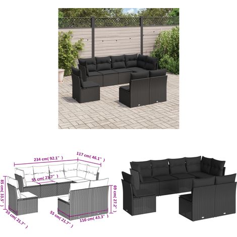 Salon de jardin 8 pcs avec coussins noir résine tressée - Salon De Jardin - Canapé Extérieur - Meuble De Jardin - Salon D'extérieur - Ensemble De Canapés - Home & Living (1/3)