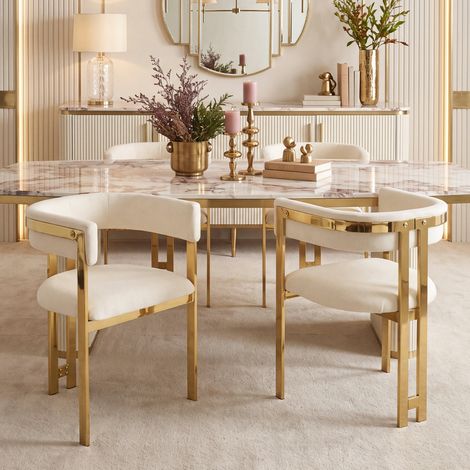 4 sillas de comedor, cómodas y transpirables, adecuadas para restaurantes, salas de estar, cafeterías y otros lugares, estilo moderno, patas de silla galvanizadas en color dorado, tela de chenilla, be (1/5)
