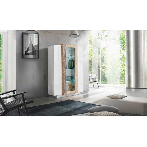 Vitrine moderne blanc laqué/érable Corso (1/4)