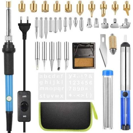 Graveur et outil de précision,Kit de Pyrogravure 54 pcs Pyrogravure sur Bois 60W Température Réglable de 200 à 450 °C - Pour bois, cuir, sculpture, pyrogravure sur bois, bricolage (1/4)
