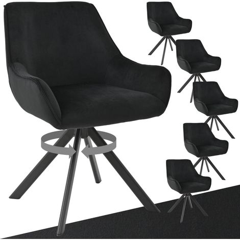 Esszimmerstühle 6er Set drehbar mit Armlehne, Samt, Schwarz (1/5)