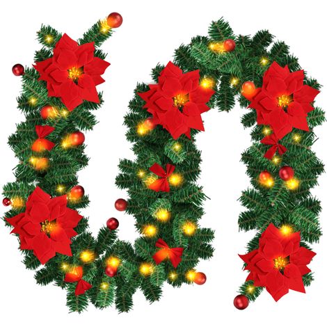 Jiubiaz LED-Weihnachtsgirlande 2,7 m mit 50 LEDs und rotem Baumschmuck (1/5)