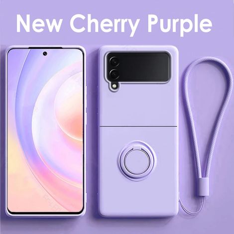 (Violet, Galaxy Z Flip7) Étui à rabat en silicone liquide, compatible avec Samsung, résistant aux chutes, avec support anneau. (1/3)