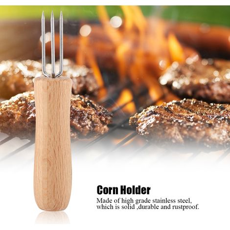 4 fourchettes à barbecue à trois dents avec manche en bois de maïs (1/5)