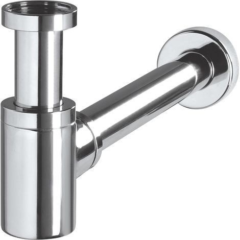 Design-Waschbecken-Siphon aus Messing, verchromt, Wandablaufrohr [verchromtes Kupfer] (1/5)