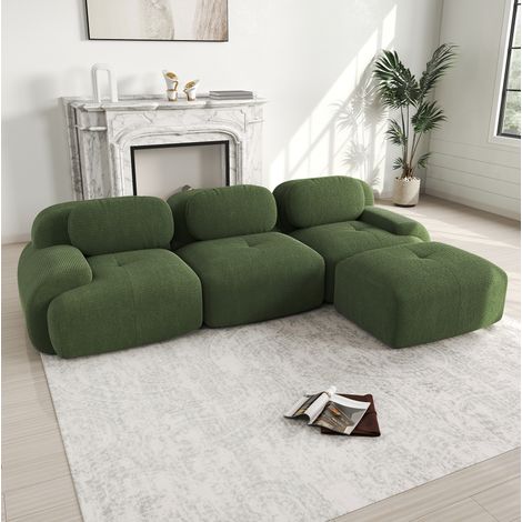 Modulares Ecksofa grün aus Cord rahmenlos mit 32D-Schaum und montagefreier Nutzung (1/5)