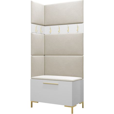 Meuble d'entrée Nomal IV, Blanc, 196x84x46cm, Tissu, Stratifié, Murale, À poser (1/5)