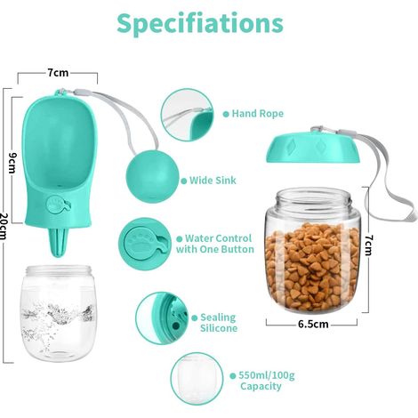 Gourde universelle JeiibrZui pour animaux de compagnie - 200 ml - Gourde portable en silicone avec gamelle amovible - Conception anti-fuite pour (1/5)
