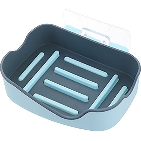 Support Savon - En PP Épais - À Suction Pour Carrelage Verre Ou Surface Lisse - Double Couche Avec Égouttoir - Bleu - 1 Pièce (1/5)