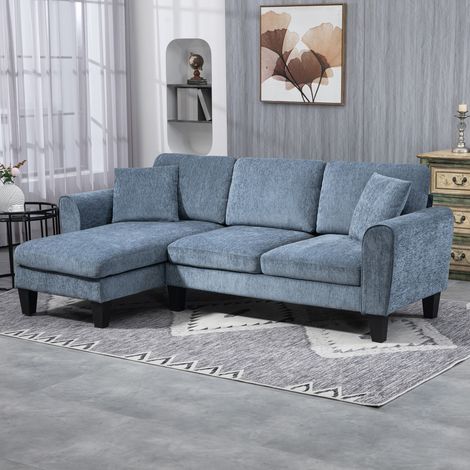 Sofá Rinconera Chaise Lounge Reversible en Forma de L con 2 Cojines Carga 200 kg 230x138x87 cm Azul Oscuro (1/5)