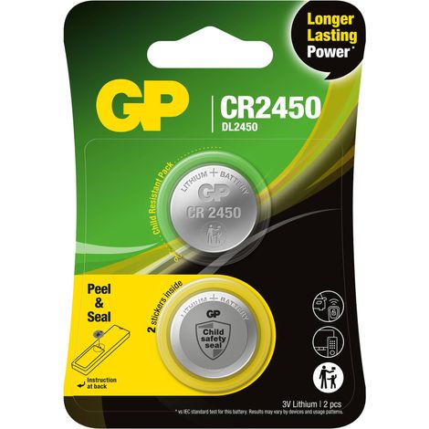 Pila de botón de litio GP Battery CR2450 de 3 V (blíster de 2)