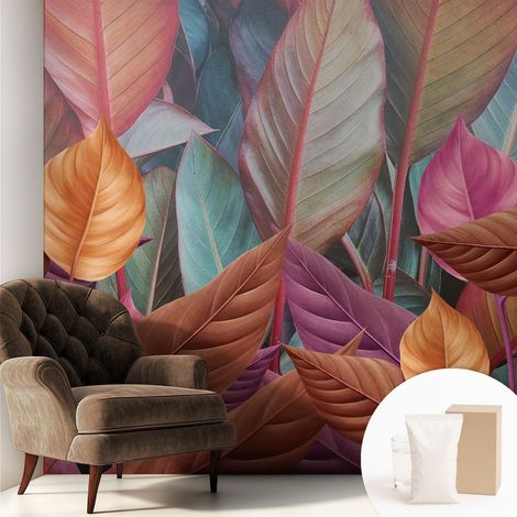 Carta Da Parati Con Design Moderno - Per Rinnovamento Rapido - Non-Woven - Per Interni Moderni Foglie colorate 250x250 cm (1/5)