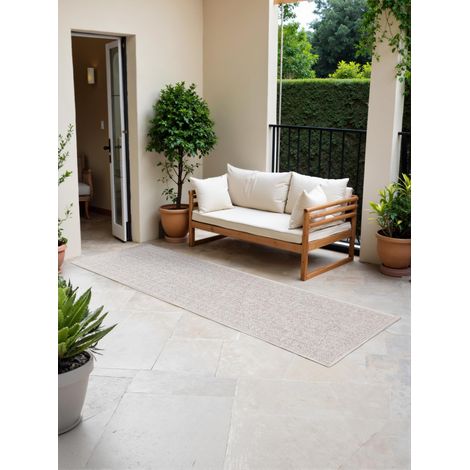 Tapis d'intérieur et d'extérieur Classique réversible à Tissage Plat résistant aux intempéries et aux UV - pour Balcon, terrasse, Jardin - Blanc Gris - 80 x 250 cm (1/5)