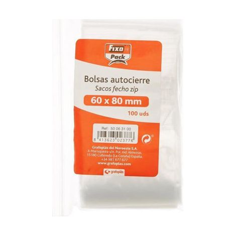 PACK 100 BOLSAS POLIETILENO 50 MICRAS AUTOCIERRE ZIP 60X80MM FIXO 50063100