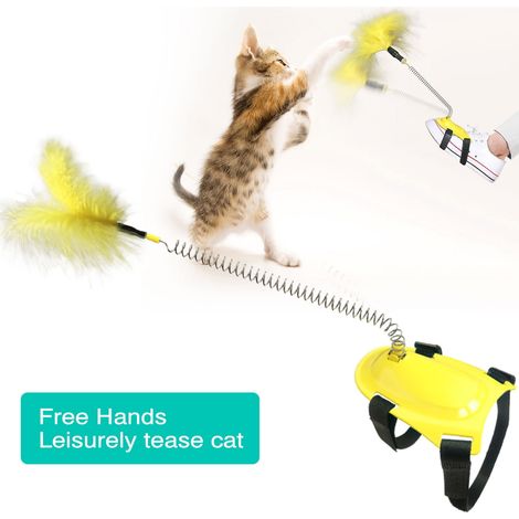 Jouet Interactif Pour Chat - Baguette À Plumes Avec Ressort Élastique Et Lanière - Pour Jeu Manuel Ou Fixation Sur Chaussure - 1 Pièce (1/4)