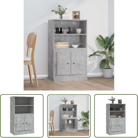The Living Store Buffet haut gris béton 60x35,5x103,5 cm bois d'ingénierie - Buffet Design Moderne - Meuble Rangement Cuisine - Armoire Murale - Commode Salon - Étagère Ouverte (1/5)