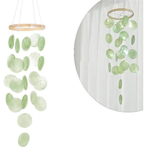 Wind chime made of seashells, dreamcatcher, garland, unique sound, garden or patio decoration (green) (1/5)