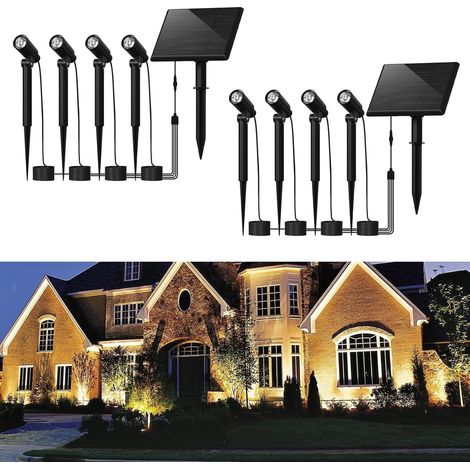 Lampes solaires extérieur 2ER - ZMH Lampes solaires LED Spots Blanc chaud Spots solaires de jardin Éclairage étanche IP65 avec piquet de terre 2 modes Spots de jardin pour arbres de trottoir (1/5)