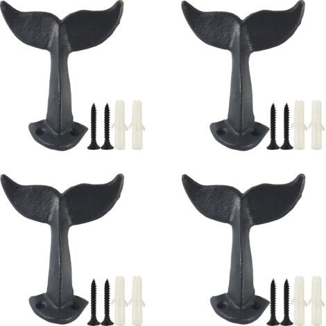 4PCS crochets mur queue baleine en fonte avec vis de montage, rochets mur, noir (1/4)