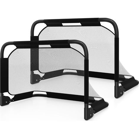 Portería de fútbol plegable con pared de objetivo, color negro