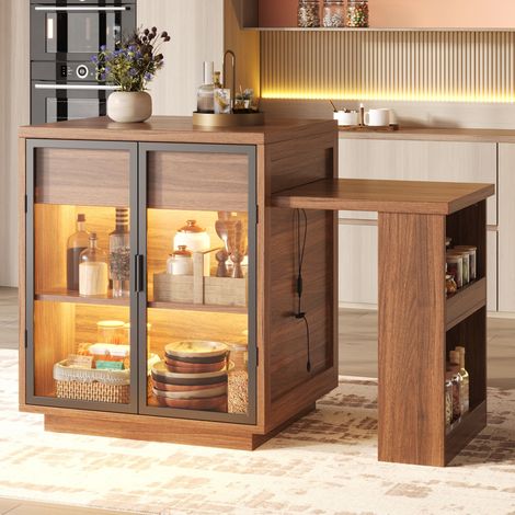 Isola cucina estensibile con tavolo 122-194,5 cm in MDF e metallo marrone scuro REDOM (1/5)