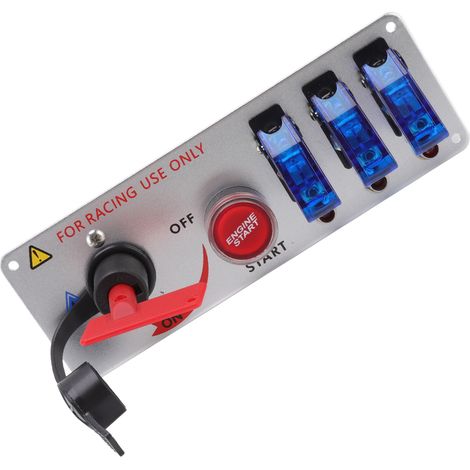 Interrupteur à clé 12V LED 5-en-1 avec bouton poussoir de démarrage moteur bleu pour voiture de course, camping-car et camion (1/5)