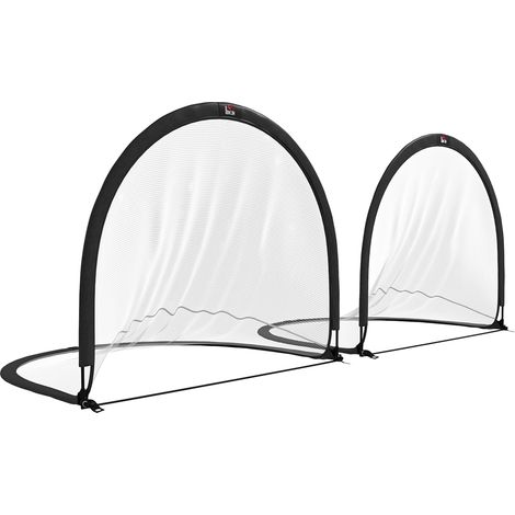 Lot de 2 cages de football HOMCOM système Pop Up avec sac de transport piquets de fixation dim. 247L x 203l x 201,5H cm noir blanc (1/5)