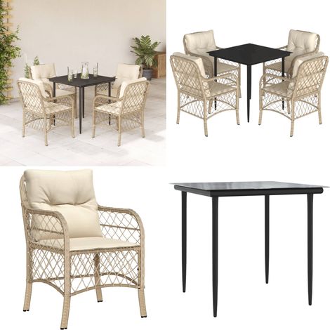 5-tlg. Garten-Essgruppe mit Kissen Beige Poly Rattan - Gartenessgruppe - Gartenstuhl (1/5)