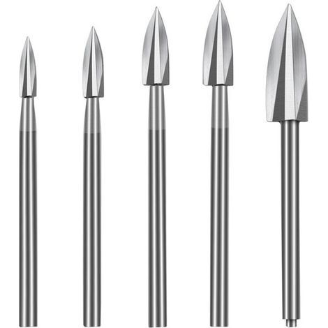 Jeu de Mèches de Sculpture sur Bois, 5 Pièces Mèches de Sculpture sur Bois avec tige de 1/8" pour Bricolage, Sculpture, gravure, ponçage et perçage (1/5)