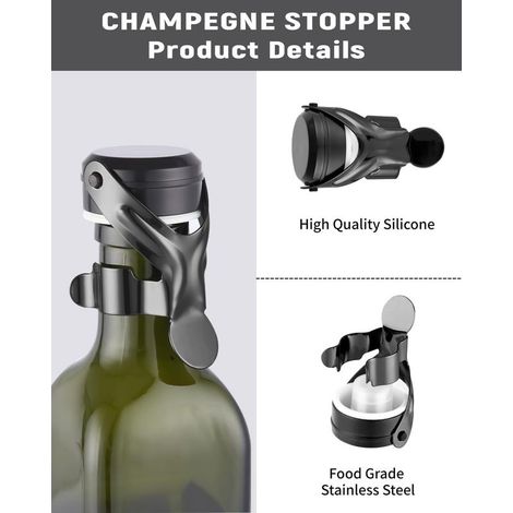 Bouchon Champagne Acier Inoxydable, Lot de 4 Garde Bulles Bouchon Bouteille Vin, Bouchon vin Silicone, Bouchon Bouteille Champagne, Bouchons à Champagne Réutilisable - Garde les Bulles (1/5)